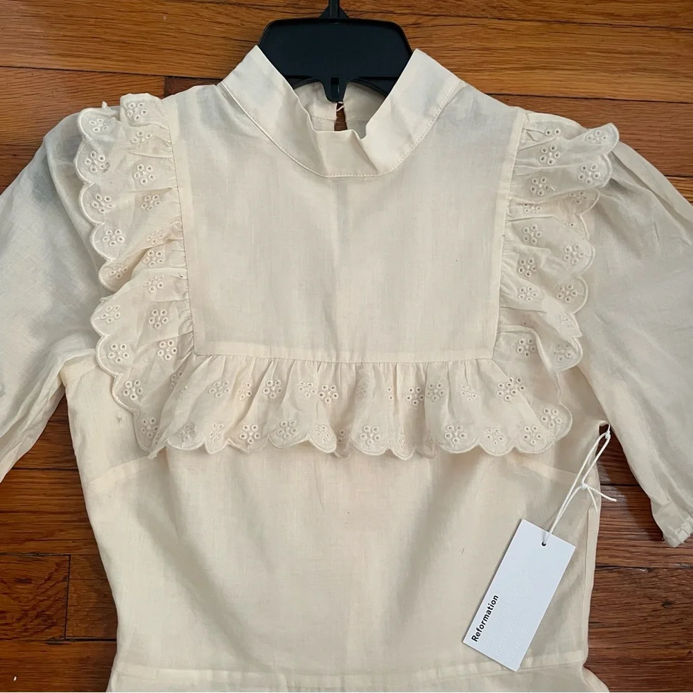 NWT Reformation Bradley Mock Neck Organic Cotton Minidress in Almond Size 2